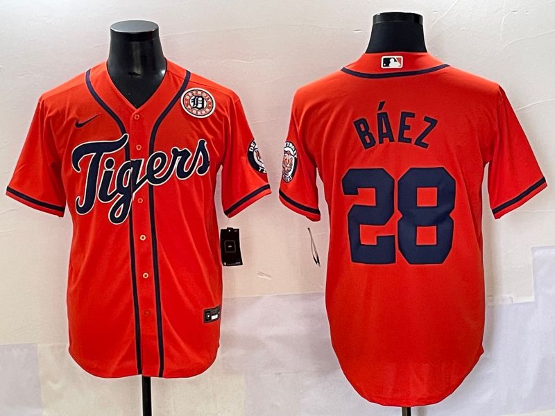 Men 2025 Detroit Tigers 28 Baez Orange Game Nike MLB Jersey style 5